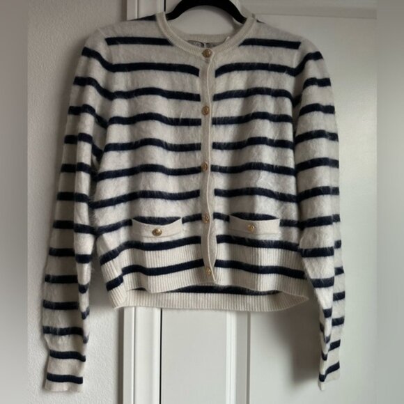 NWT J.Crew Brushed Cashmere Fitted Cardigan Sweater in Stripe - Picture 2 of 6